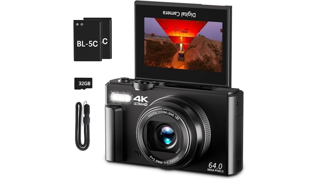4k 64mp flip screen camera
