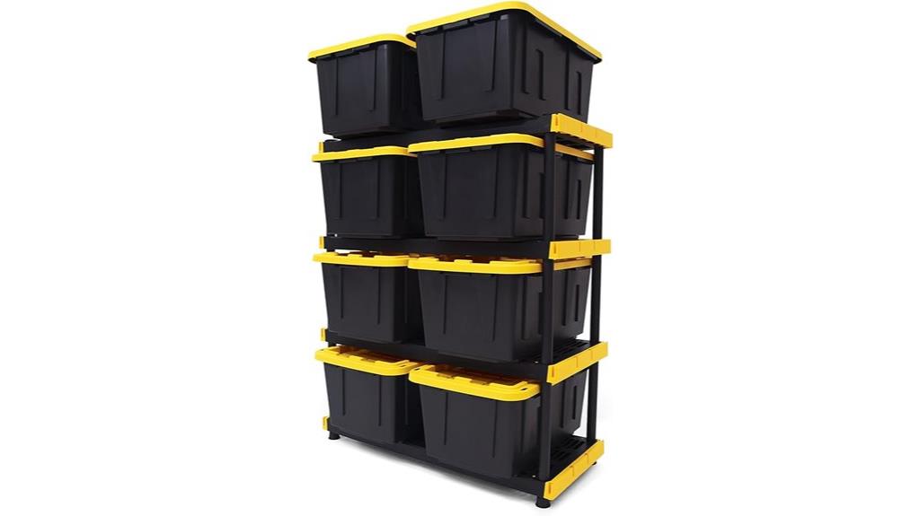 black yellow shelving containers