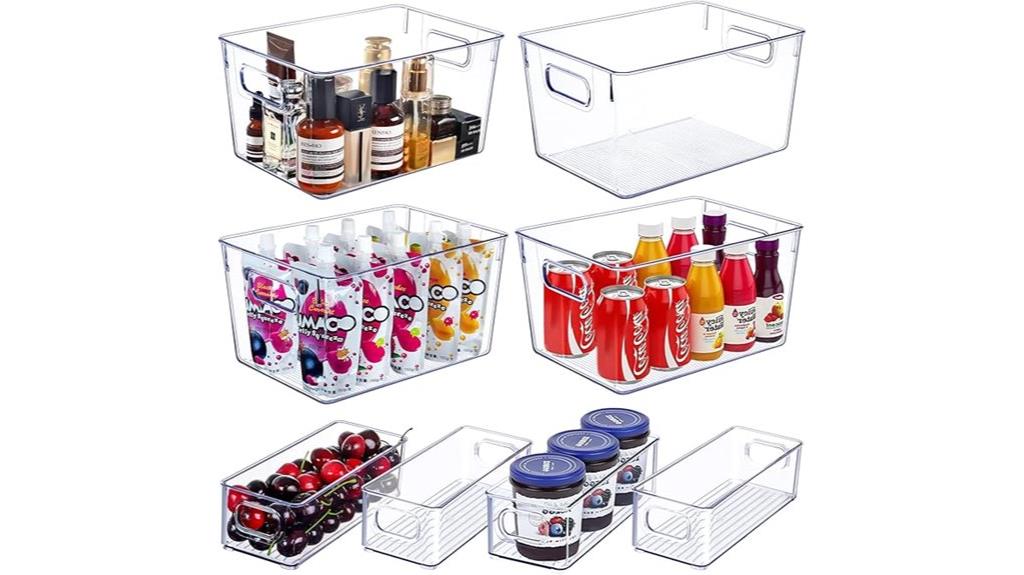 eight clear storage bins