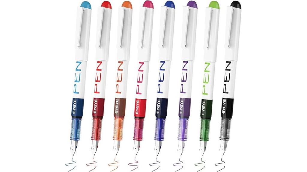 eight colorful fountain pens