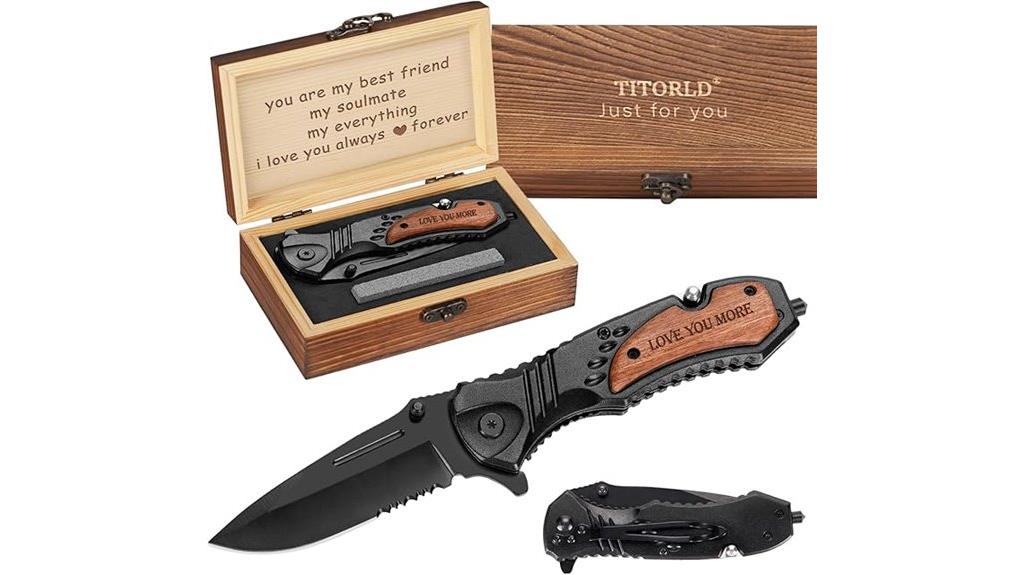 engraved wooden handle knife