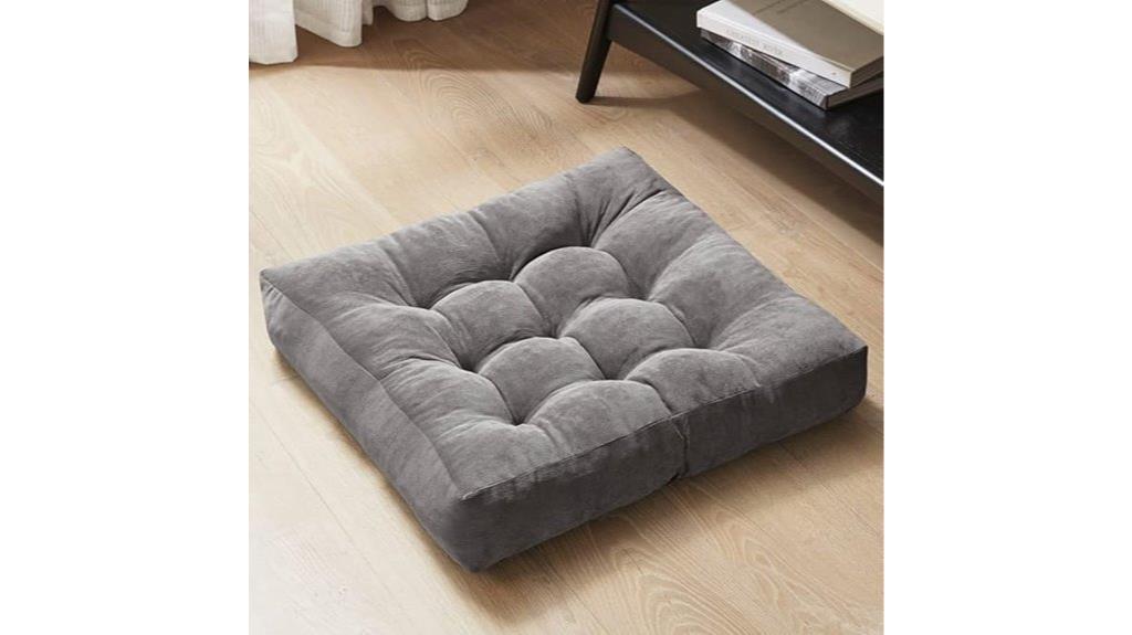 gray tufted meditation cushion