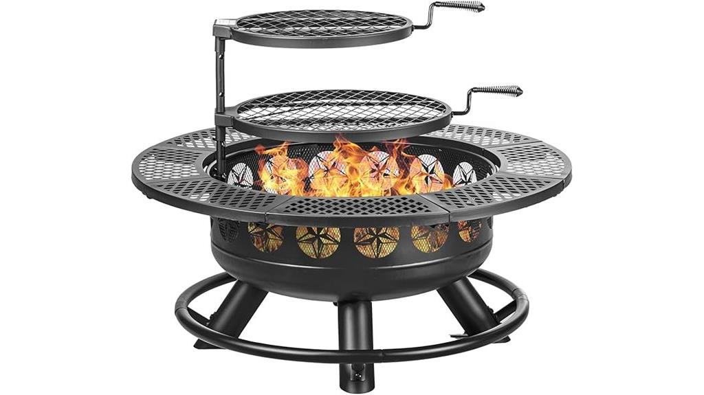 large fire pit with grills