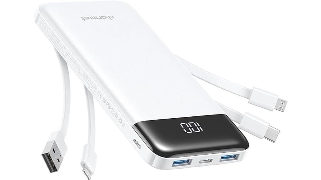 portable charger with built in cables