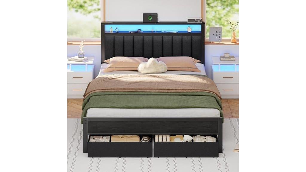 queen bed with lighting