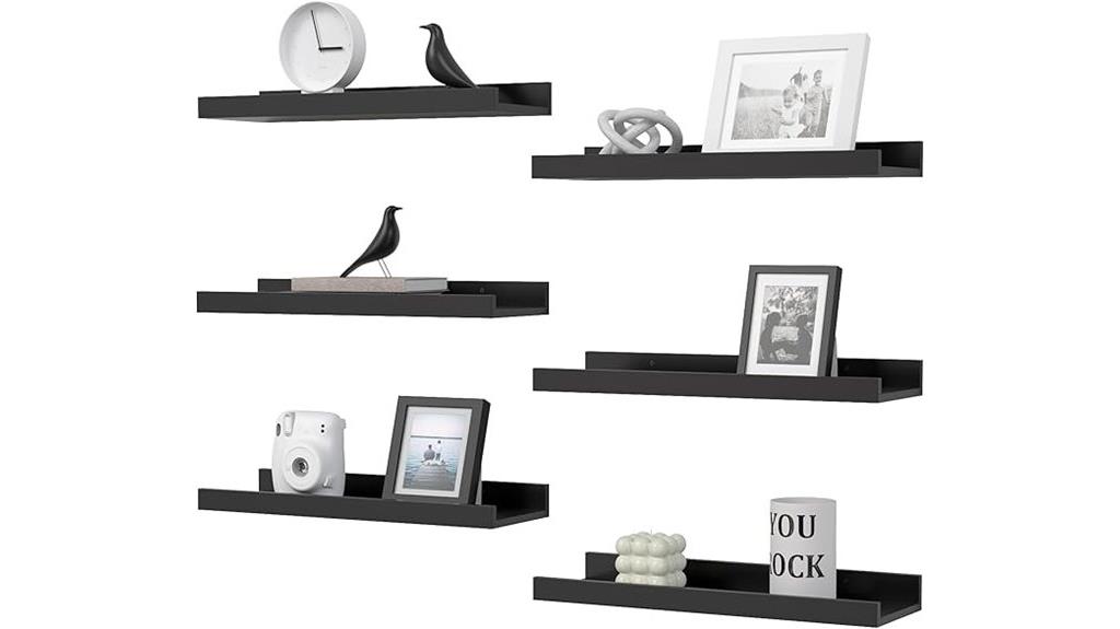 set of six black shelves