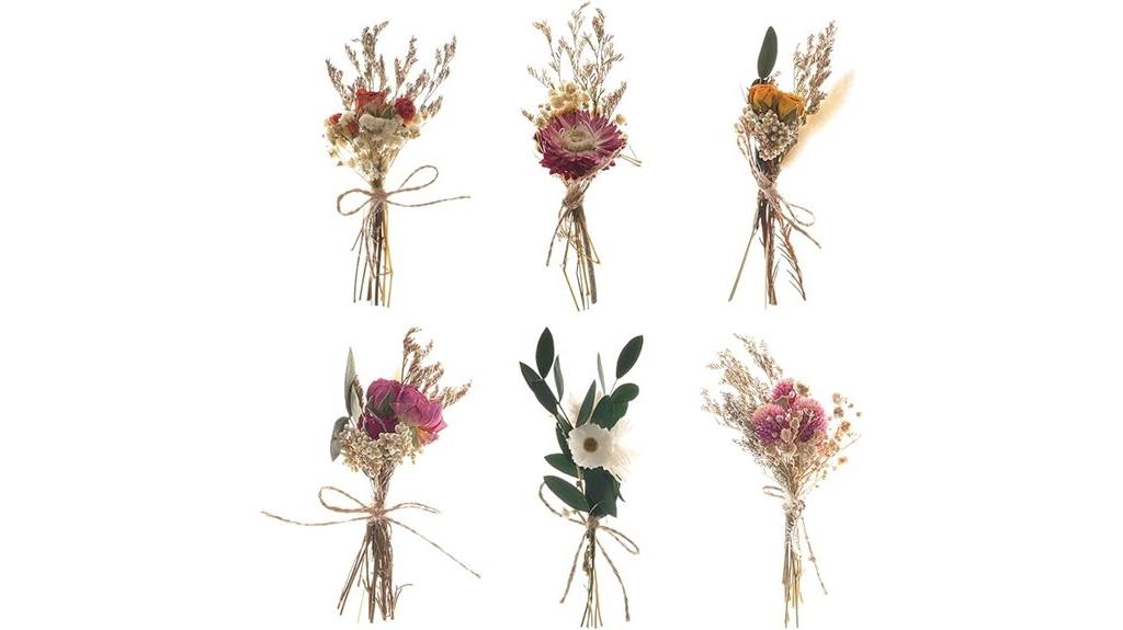 six mini dried flower bouquets