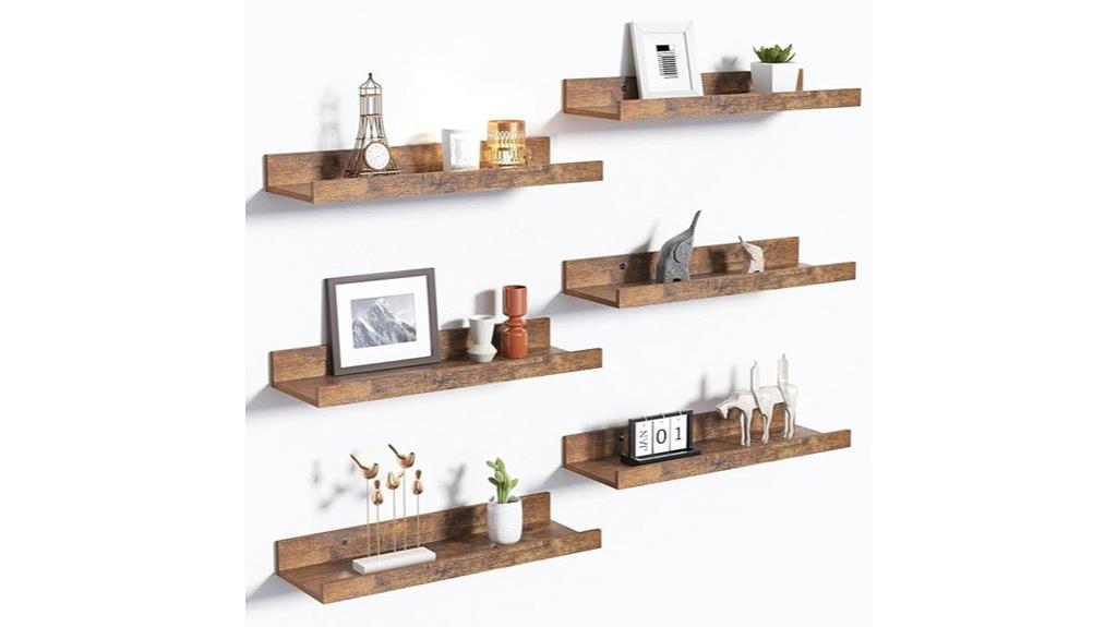 six wall mounted shelves