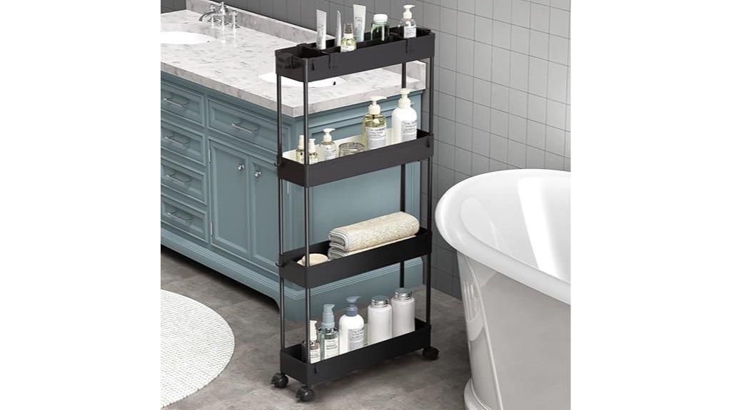 slim rolling bathroom shelving