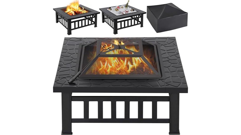square metal firepit table