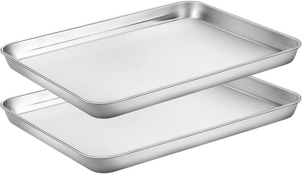 two stainless baking sheets
