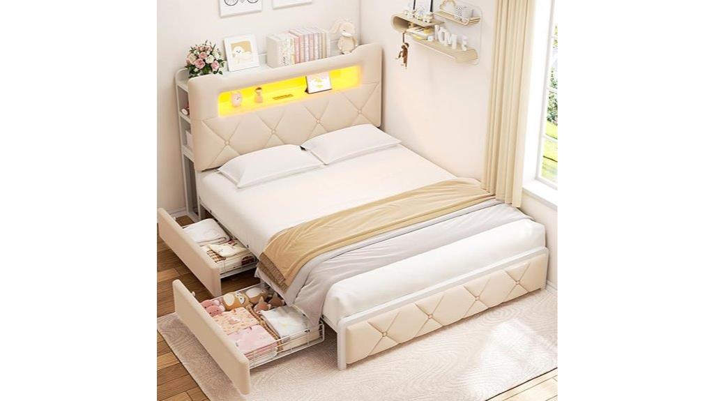 upholstered led storage bed