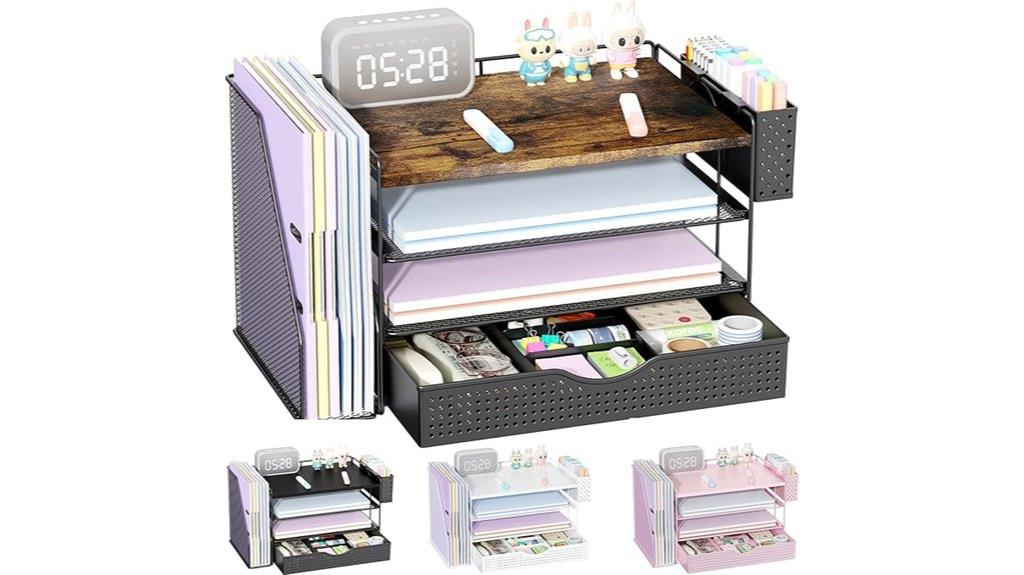 wooden desk organizer with drawer