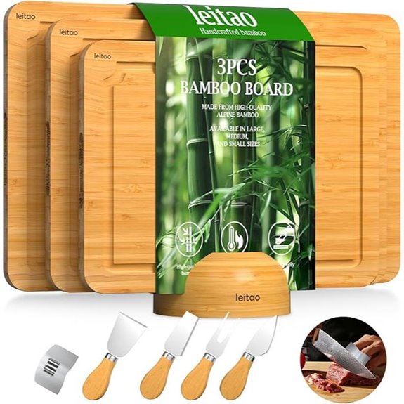 Bamboo Cutting Board Set with Knives & Holder