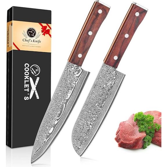 COOKLET'S 2-Piece Damascus Chef & Santoku Knives Set