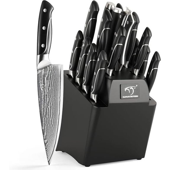 Damascus Kitchen Knife Set with Wooden Block (18 pcs)