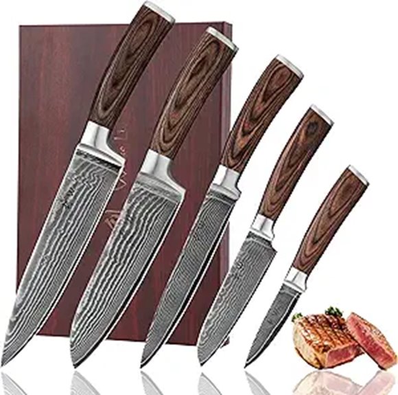 Damascus Chef Knife Set with VG10 Steel and Pakkawood