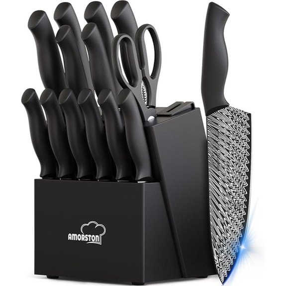 Amorston 15-Piece Sharpener Knife Set with Block